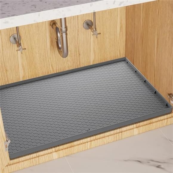 Under Sink Mat for [34" x 22"] Cabinet, Silicone Waterproof Mat, Grey) - Picture 1 of 7